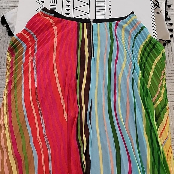 Soft Surroundings Striped Colorful Maxi Skirt Pleated Plisse Size TM